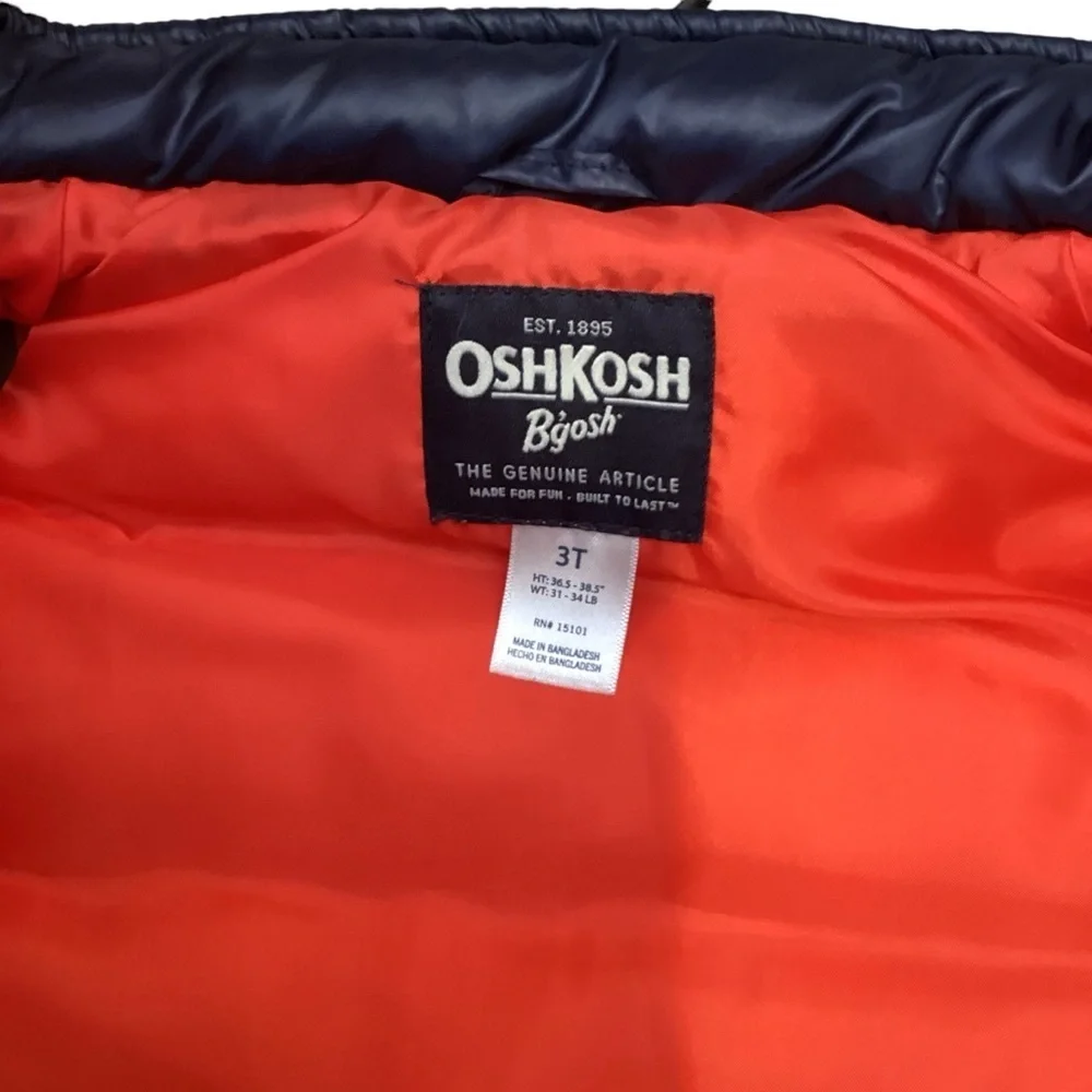 Boy’s OshKosh B’gosh Navy & Red Warm Puffer Vest with Pockets,‎ Size 3T